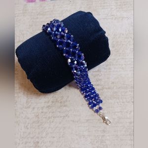 New, Crystal 7.25" bracelet, blue glass bicones, silver seed beads, silver clasp